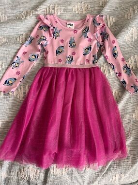 Bluey Pink Dress with Blue Cartoon Dog Print
